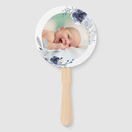 set van tien waterverf blauwe rozen Doop Handwaaier (Voorkant)