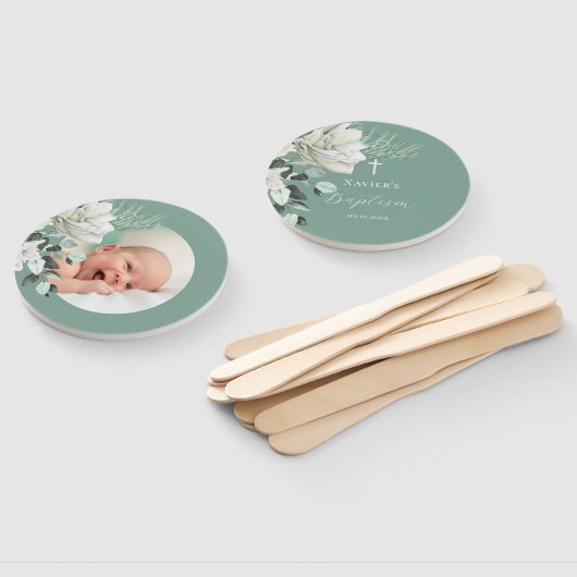 set van tien witte groene boeket Doop Handwaaier (Niet-gemonteerd)