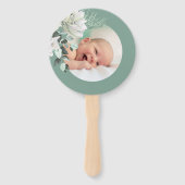 set van tien witte groene boeket Doop Handwaaier (Voorkant)