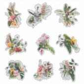 Set van tropische bloemen, palmbladeren en vogels. sticker (Voorkant)