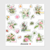 Set van tropische bloemen, palmbladeren en vogels. sticker (Vel)