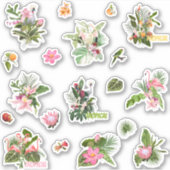 Set van tropische bloemen, palmbladeren en vogels. sticker (Voorkant)