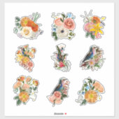Set van tuin lente bloemen en vogels elementen. sticker (Vel)