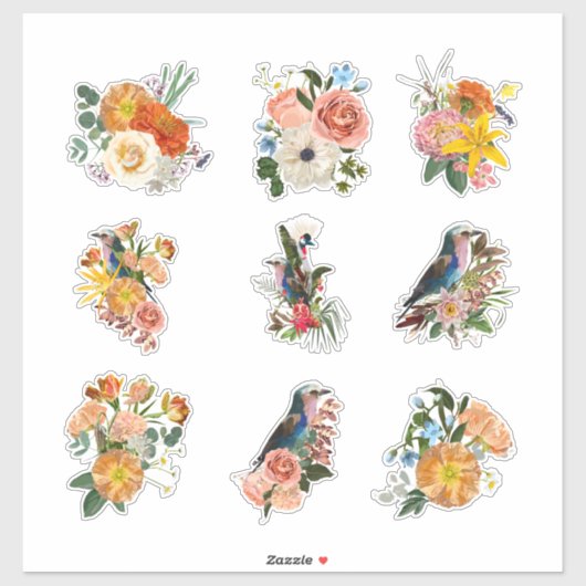 Set van tuin lente bloemen en vogels elementen. sticker (Vel)