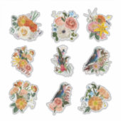Set van tuin lente bloemen en vogels elementen. sticker (Voorkant)