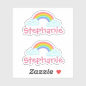Set van twee gepersonaliseerde naam- en regenboogs sticker (Vel)