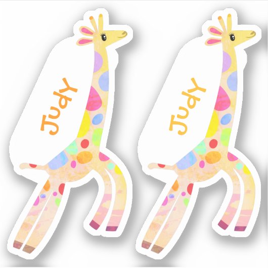 Set van twee speelse kleurrijke giraf naamlabels sticker (Voorkant)