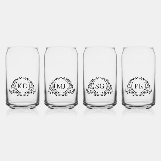 Set van vier cirkel Lijst monogram Blikvorm Glas (Voorkant)