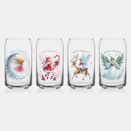 Set van vier kerst feeën Vrolijk kerstfeest Blikvorm Glas (Voorkant)