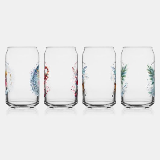 Set van vier kerst feeën Vrolijk kerstfeest Blikvorm Glas (Links)