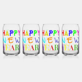 Set van vier nieuwjaarsbedrukte blikjesglazen blikvorm glas