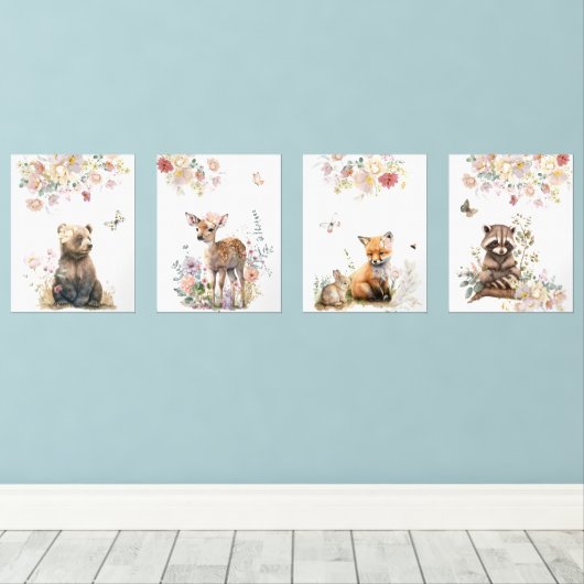 Set van Woodland Animal Portret kwekerij (Houten vloer)