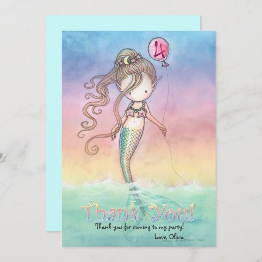 Set van Zeemeermin Dank u Kaarten (Voorkant / Achterkant)