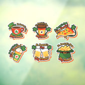 Set van zes St. Patrick's Day voedingsproducten vo Raamsticker (Vel 3)