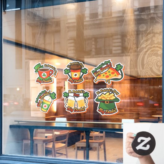 Set van zes St. Patrick's Day voedingsproducten vo Raamsticker (Cafe Raam)