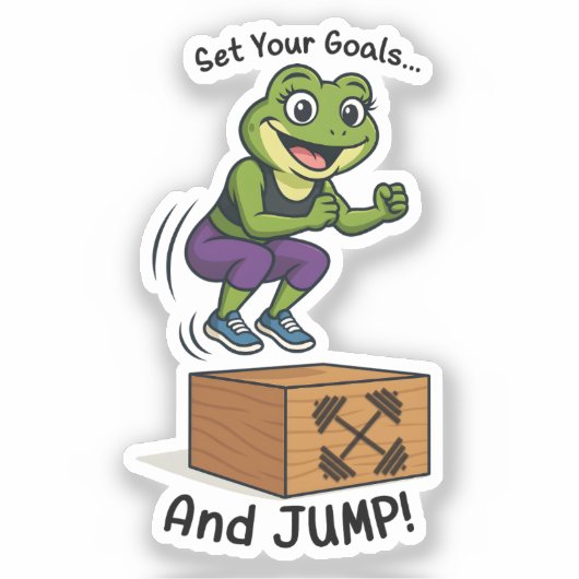 Set Your Goals and Jump – Female Frog Workout Sticker (Voorkant)