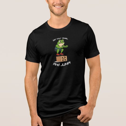 Set Your Goals And Jump - Male Frog Box Jump Tri-Blend Shirt (Voorkant)