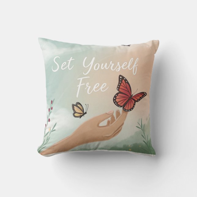 “Set Yourself Free – Butterfly Release Art” Kussen (Voorkant)