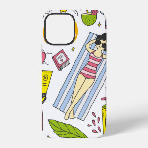 Set zomerdoodle op witte achtergrond vintage d iPhone 12 hoesje