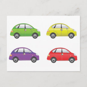 SetofFourCarVector1 COLORFUL CARTOON CARS FUN TRA Briefkaart
