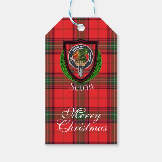 Seton Schotse Clan Tartan & Wapen Cadeaulabel (Voorkant)