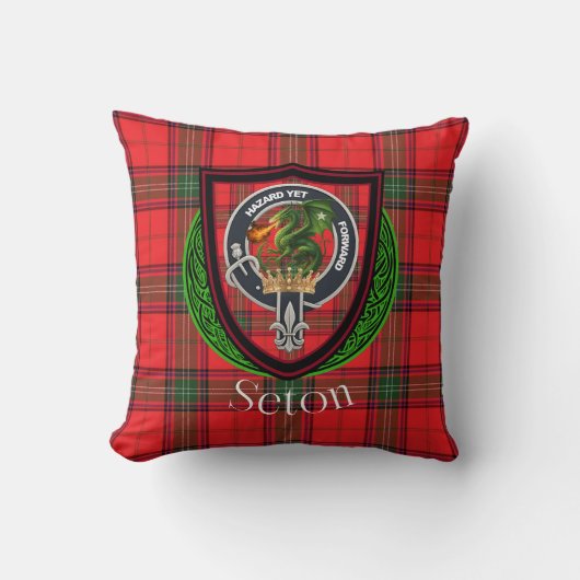 Seton Schotse Clan Tartan & Wapen Kussen (Voorkant)