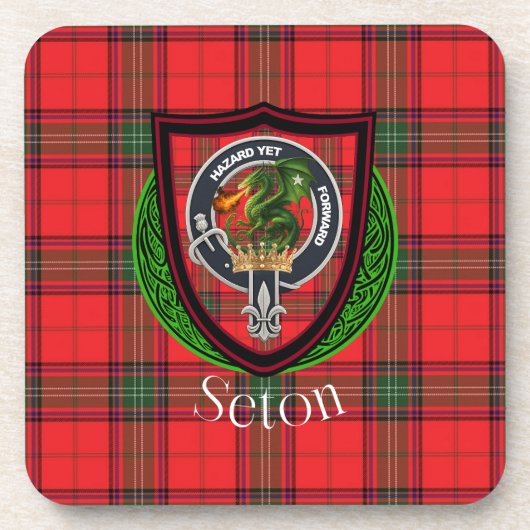 Seton Scottish Clan Tartan & Crest Bier Onderzetter (Voorkant)