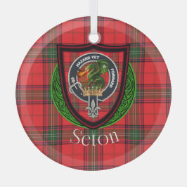 Seton Scottish Clan Tartan & Crest Glas Ornament