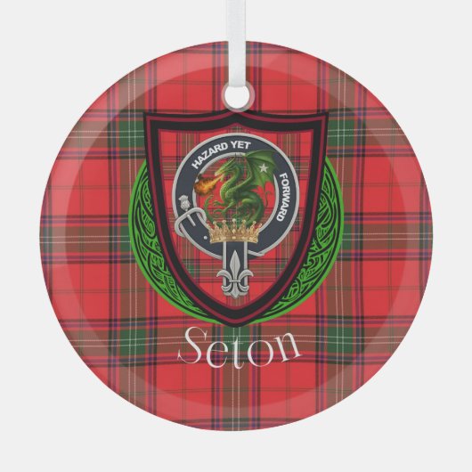Seton Scottish Clan Tartan & Crest Glas Ornament (Voorkant)