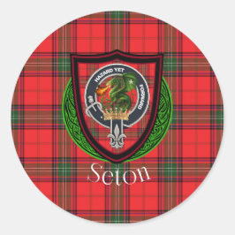 Seton Scottish Clan Tartan & Crest Ronde Sticker