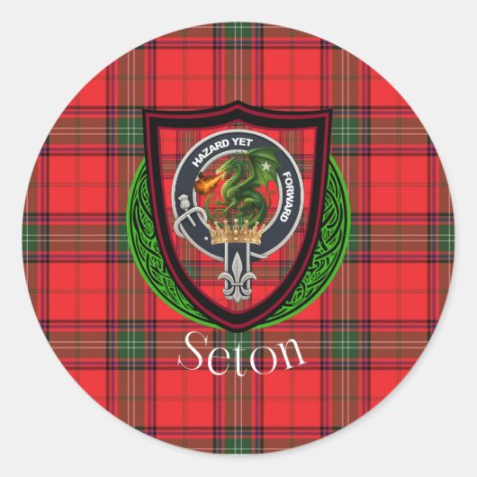 Seton Scottish Clan Tartan & Crest Ronde Sticker (Voorkant)