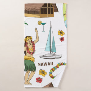 setpatroon van Hawaiiaanse pictogrammen en symbol Badhanddoek