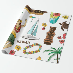  setpatroon van Hawaiiaanse pictogrammen en symbol Cadeaupapier