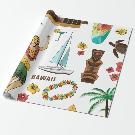 setpatroon van Hawaiiaanse pictogrammen en symbol Cadeaupapier (Uitgerold)