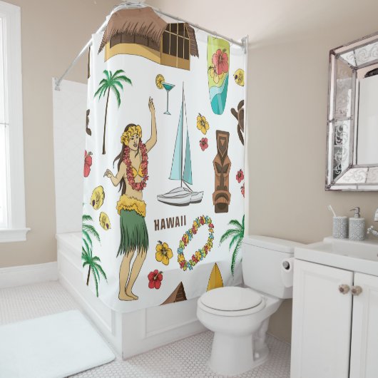 setpatroon van Hawaiiaanse pictogrammen en symbol Douchegordijn (In situ)
