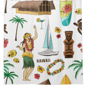setpatroon van Hawaiiaanse pictogrammen en symbol Douchegordijn