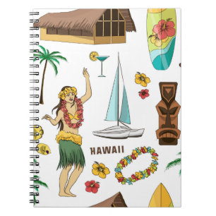  setpatroon van Hawaiiaanse pictogrammen en symbol Notitieboek