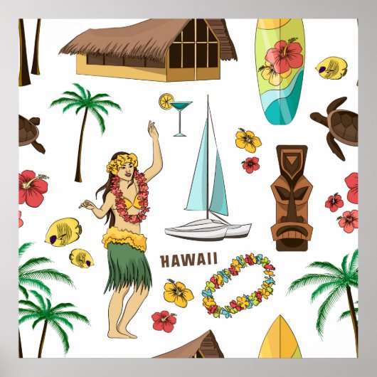 setpatroon van Hawaiiaanse pictogrammen en symbol Poster (Voorkant)