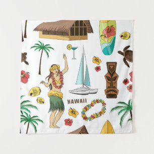  setpatroon van Hawaiiaanse pictogrammen en symbol Wandkleed