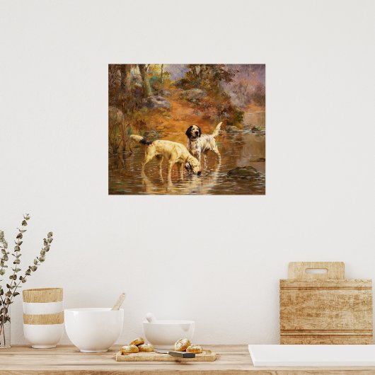 Setters in a Cooling Stream by Percival Rosseau Poster (Keuken)