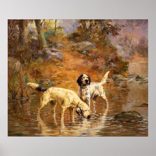 Setters in a Cooling Stream by Percival Rosseau Poster (Voorkant)