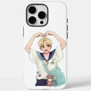 Seungkwan SEVENTEEN Anime Stijl Hart Pose Fan Art iPhone 16 Pro Max Hoesje