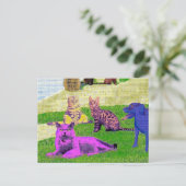 Seurat Sunday namiddag Parody Cat Art Briefkaart (Staand voorkant)