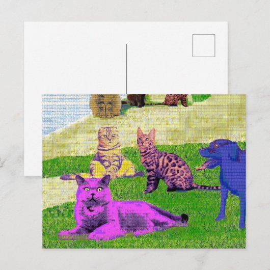 Seurat Sunday namiddag Parody Cat Art Briefkaart (Voorkant / Achterkant)