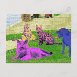 Seurat Sunday namiddag Parody Cat Art Briefkaart