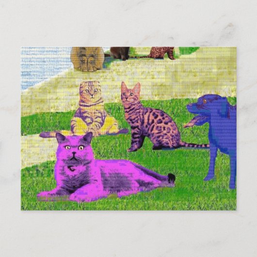 Seurat Sunday namiddag Parody Cat Art Briefkaart (Voorkant)