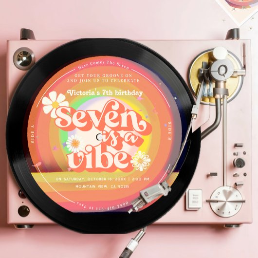 Seve is een Vibe Groovy Retro Vinyl Rainbow Daisy Kaart