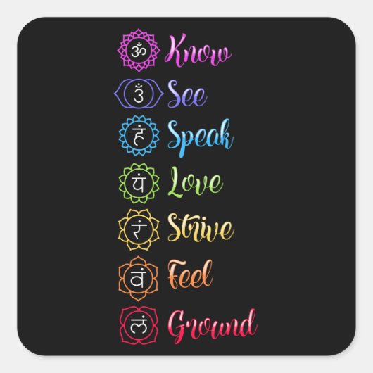 Seven Chakra Om Yoga Vierkante Sticker (Voorkant)