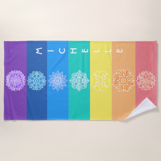 Seven Chakras Rainbow Mandalas Strandlaken (Voorkant)