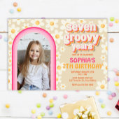 Seven Groovy Retro Daisy Photo Birthday Invitation Notitiekaartje